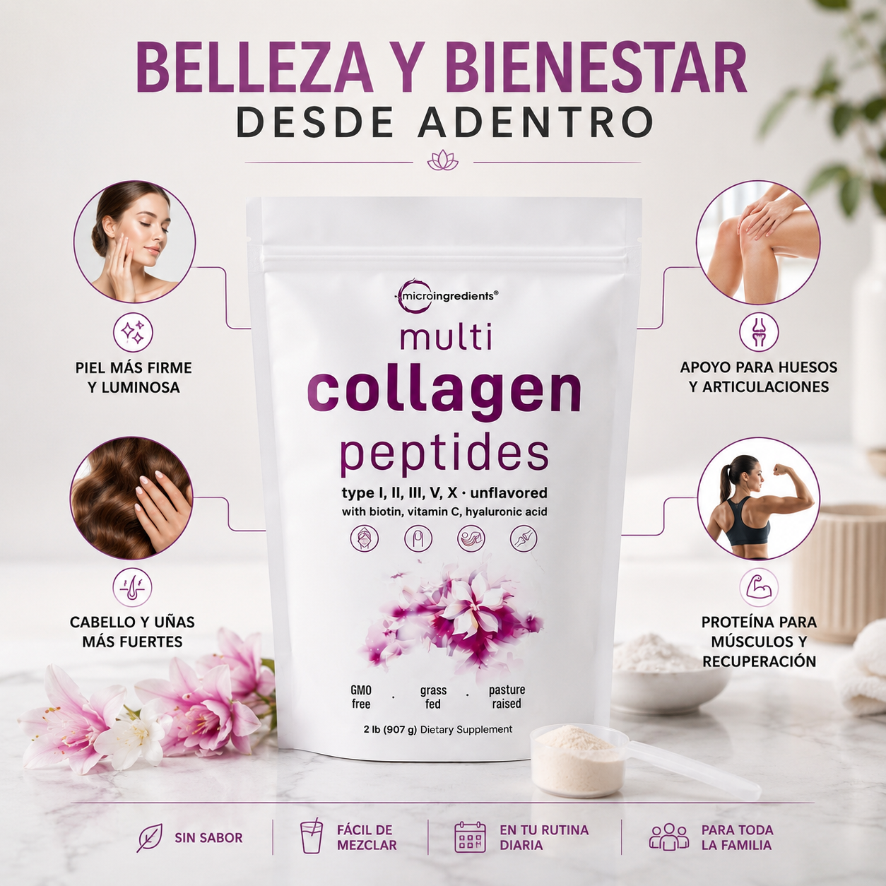 Multi Collagen Peptides - Colágeno hidrolizado 5 en 1 · Pelo, uñas, piel y energía sana · 450 g